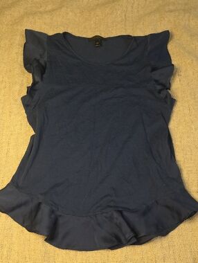 J. Crew Navy Blue Ruffle Sleeve Top